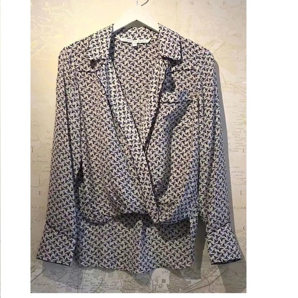 Veronica Beard Denim Worth Blouse in White Blue - Picture 5 of 7